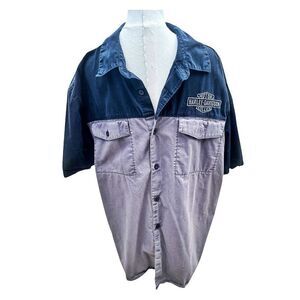 Men’s Big Tall  Vintage Gray & Black Harley Davidson Short Sleeve Button Shirt S